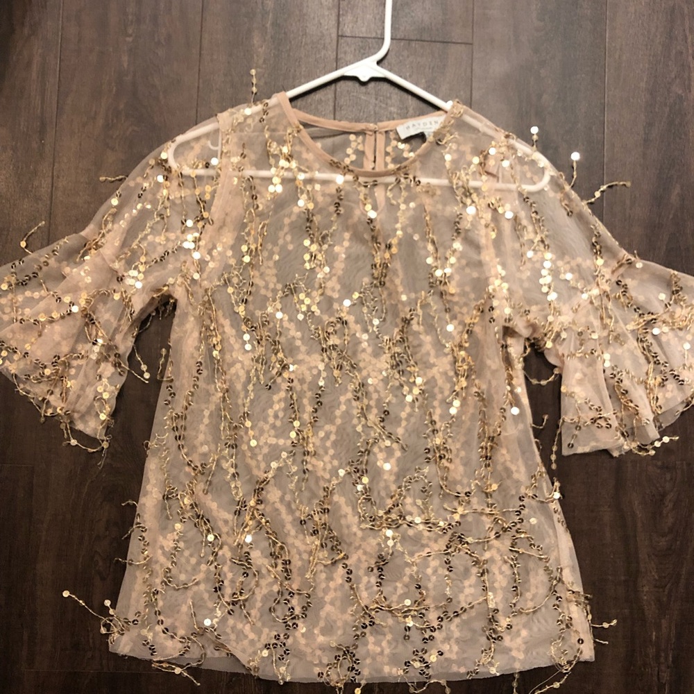 New w/o Tags - Tan Blouse with gold sequins